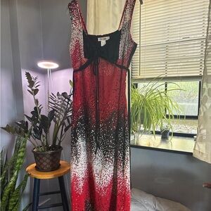 Vintage Chiffon Stylish Red and Black Maxi Dress